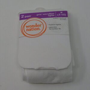 New Girls Wondernation White Microfiber Tights 2 pairs Size M (7-10)